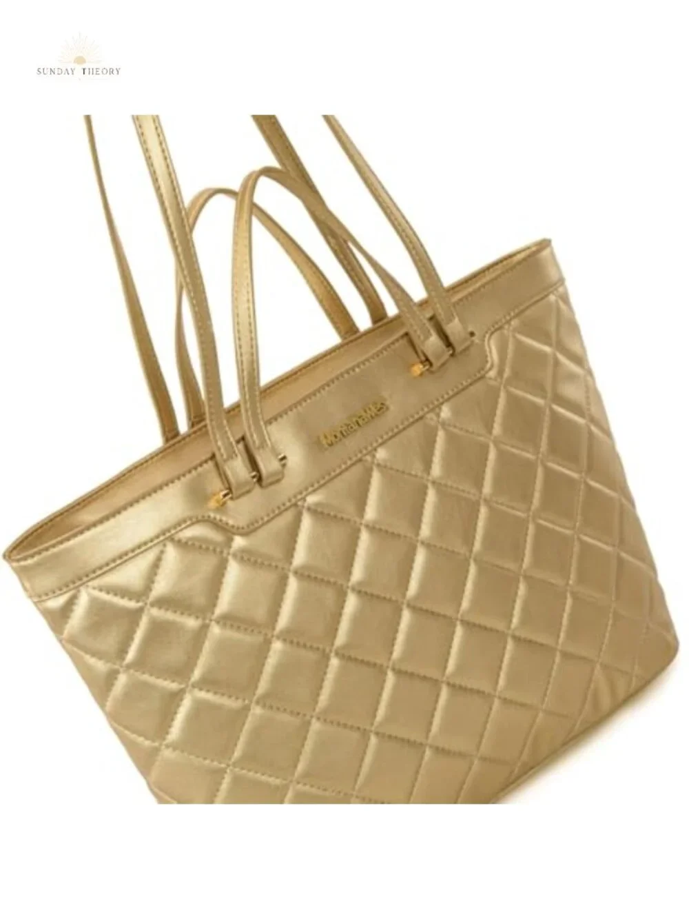 Quilted Vegan Leather Tote Bag for Women with Top Zipper